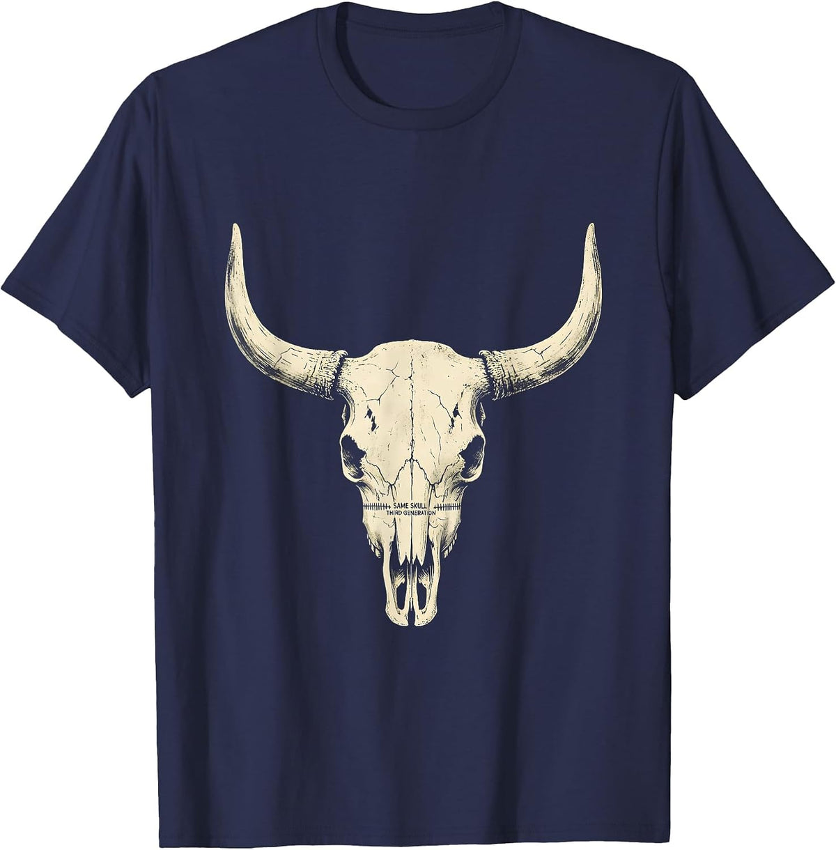 Men's Same Skull Third Generation Vintage Western Cowboy Cowgirl T-Shirt - Navy Blue