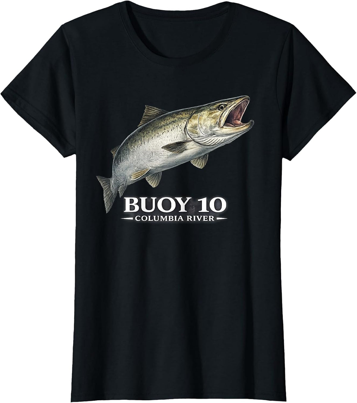 Buoy 10 Columbia River Chinook Salmon Fishing Design T-Shirt - Black