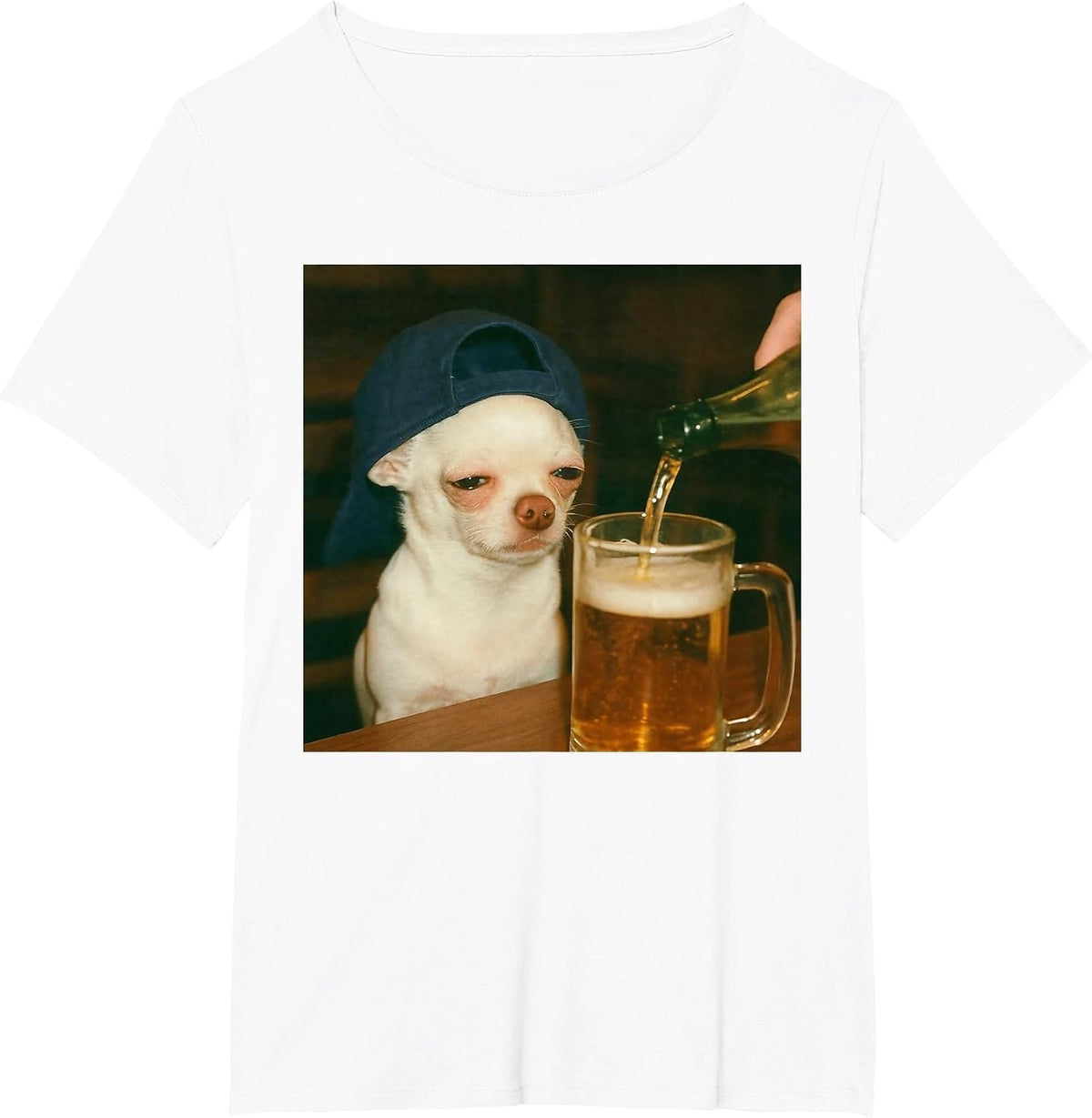 Funny Chihuahua Beer Meme Dog Reaction Humor Funny Dog Meme T-Shirt - White