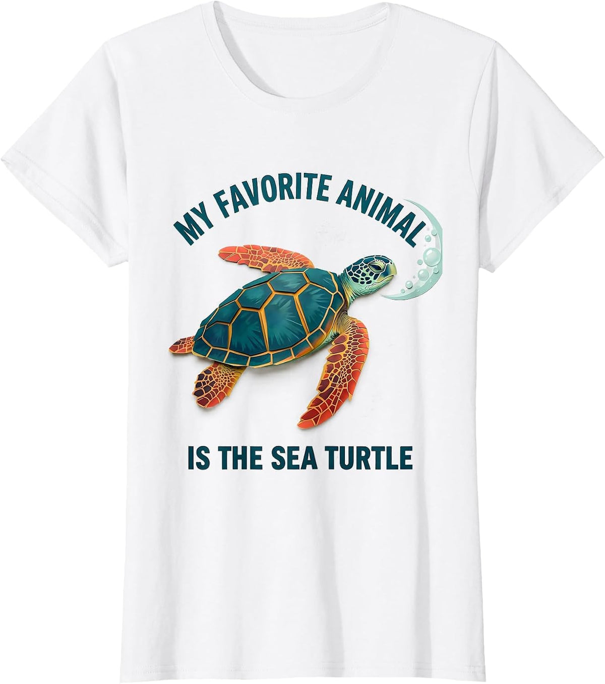 Women's My Favorite Animal Is The Sea Turtle Paper Cutout Ocean T-Shirt - White