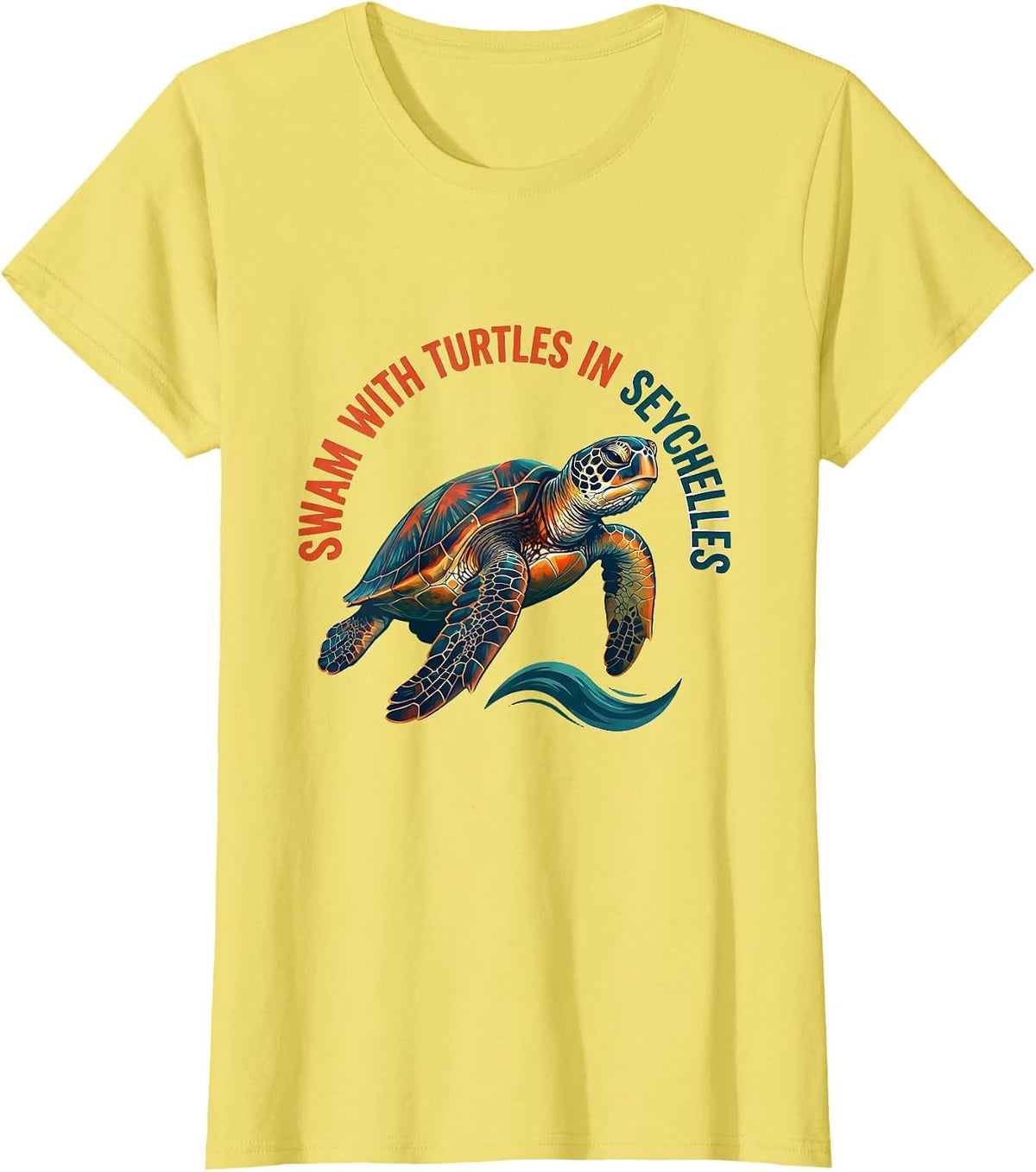 Women's Swam With Turtles In Seychelles Sea Turtle Lover Vacation T-Shirt - Lemon Yellow