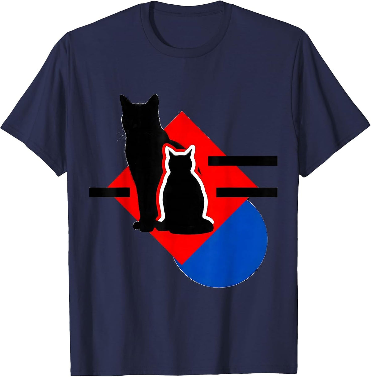 Men's Bauhaus Cat Silhouette Quantum Physics Nerd Humor T-Shirt - Navy Blue