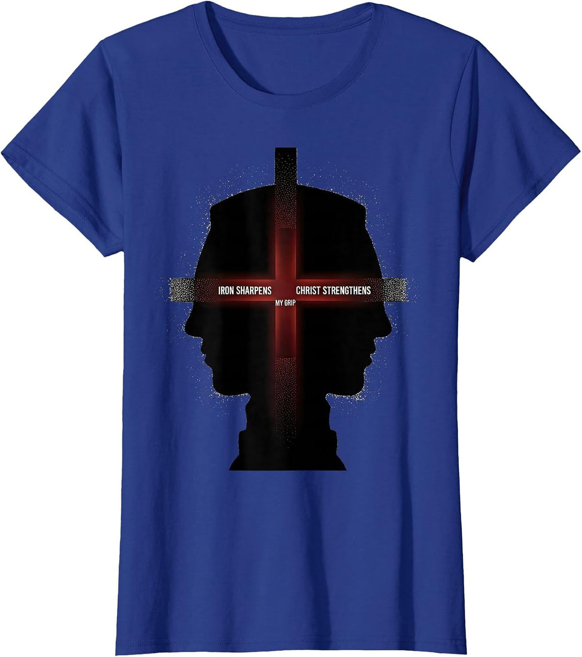 Women's Iron Sharpens, Christ Strengthens My Grip Christian Gym T-Shirt - Royal Blue