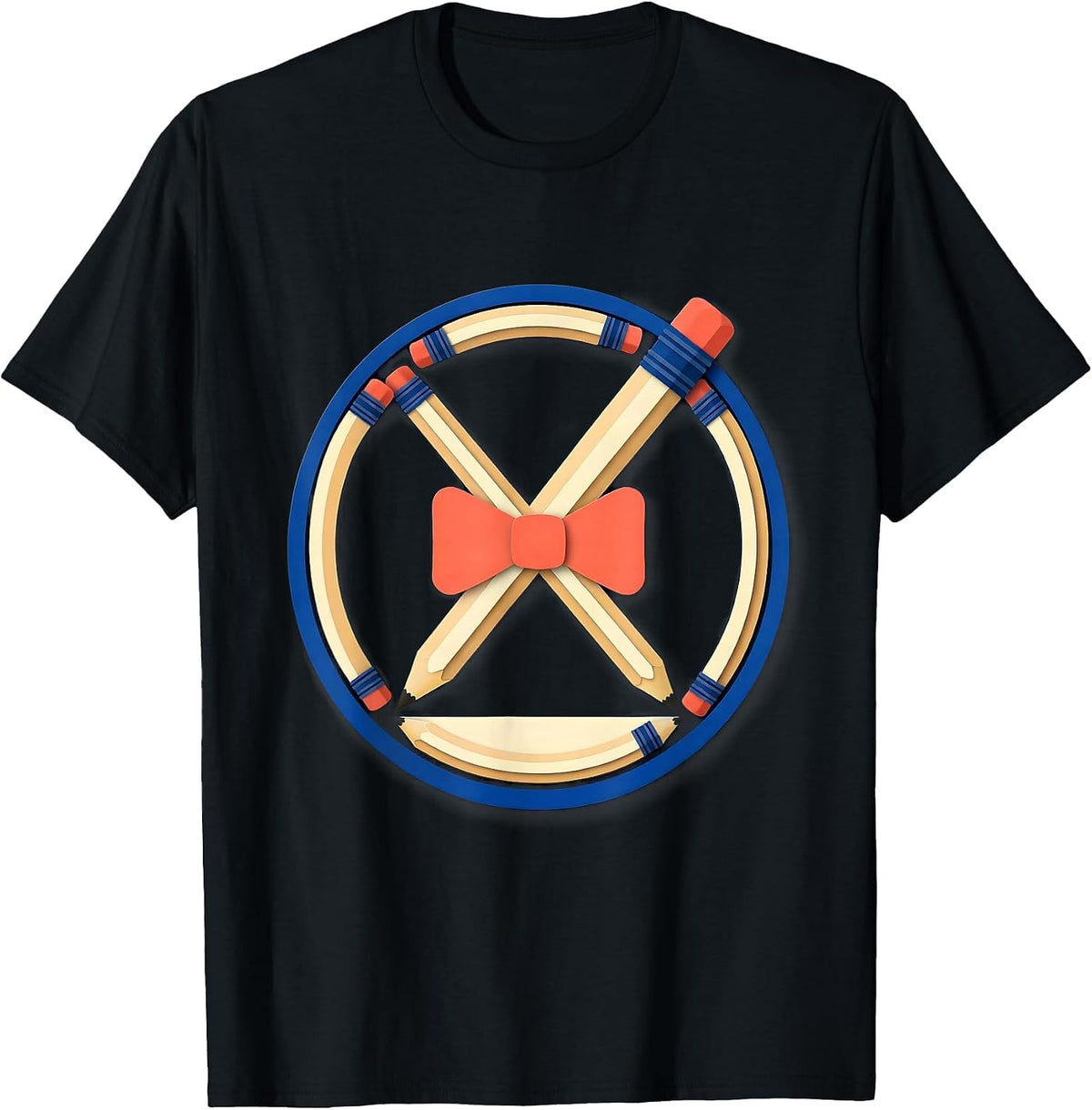 Men's Sealed Badge Pencil Ferrules Coquette Bow Back to School T-Shirt - Black