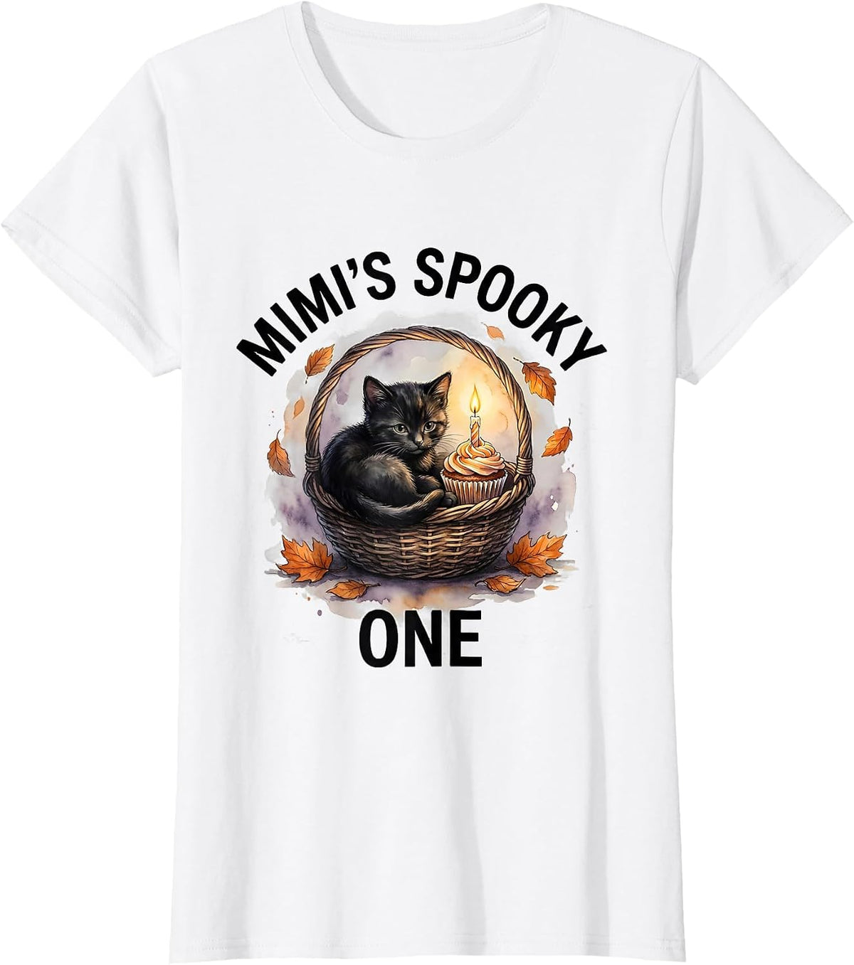 Women's Mimi's Spooky One Watercolor Halloween Birthday Baby First T-Shirt - White