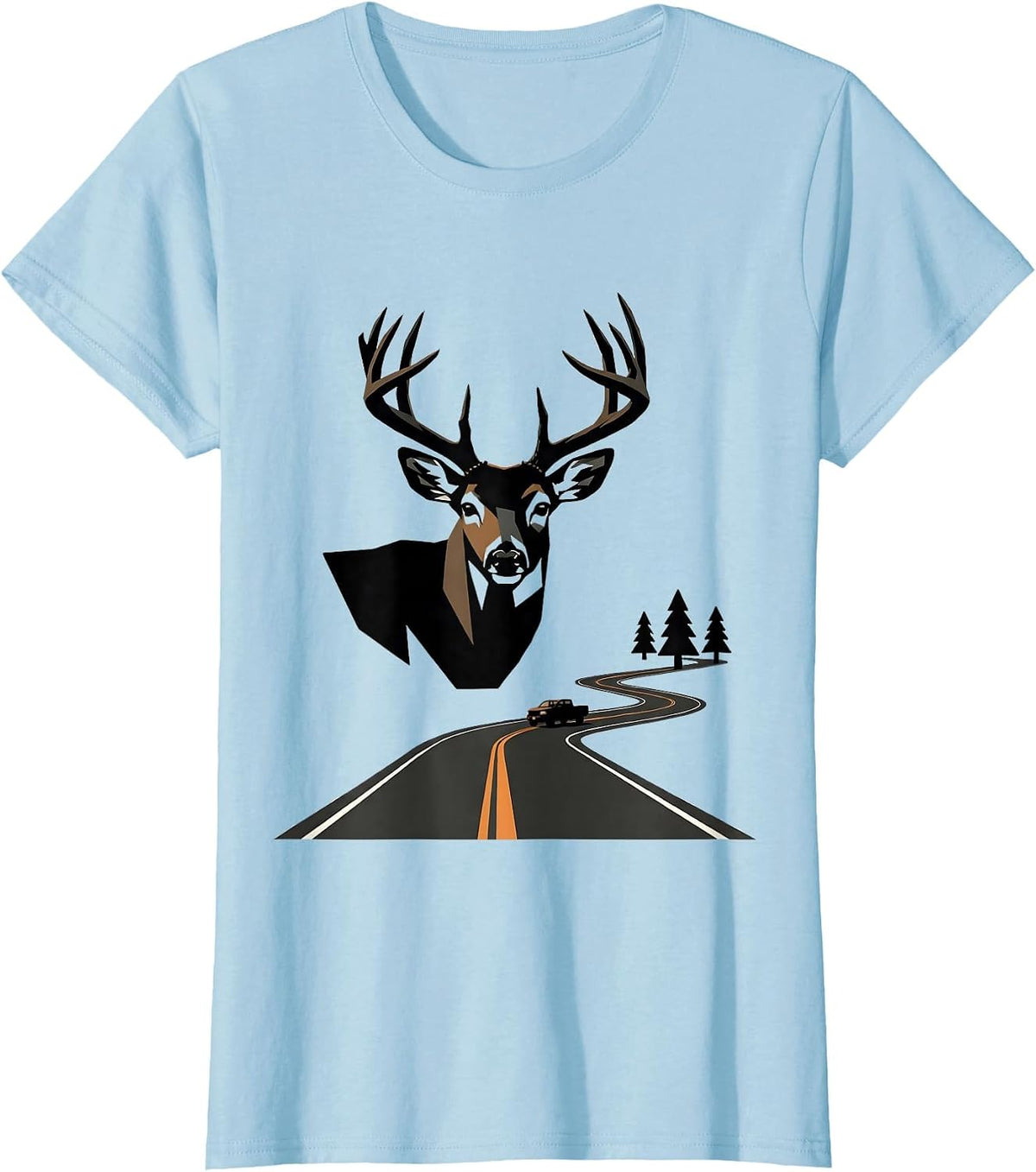 Women's Geometric Whitetail Buck Minimalist Deer Hunter Dad Humor T-Shirt - Baby Blue