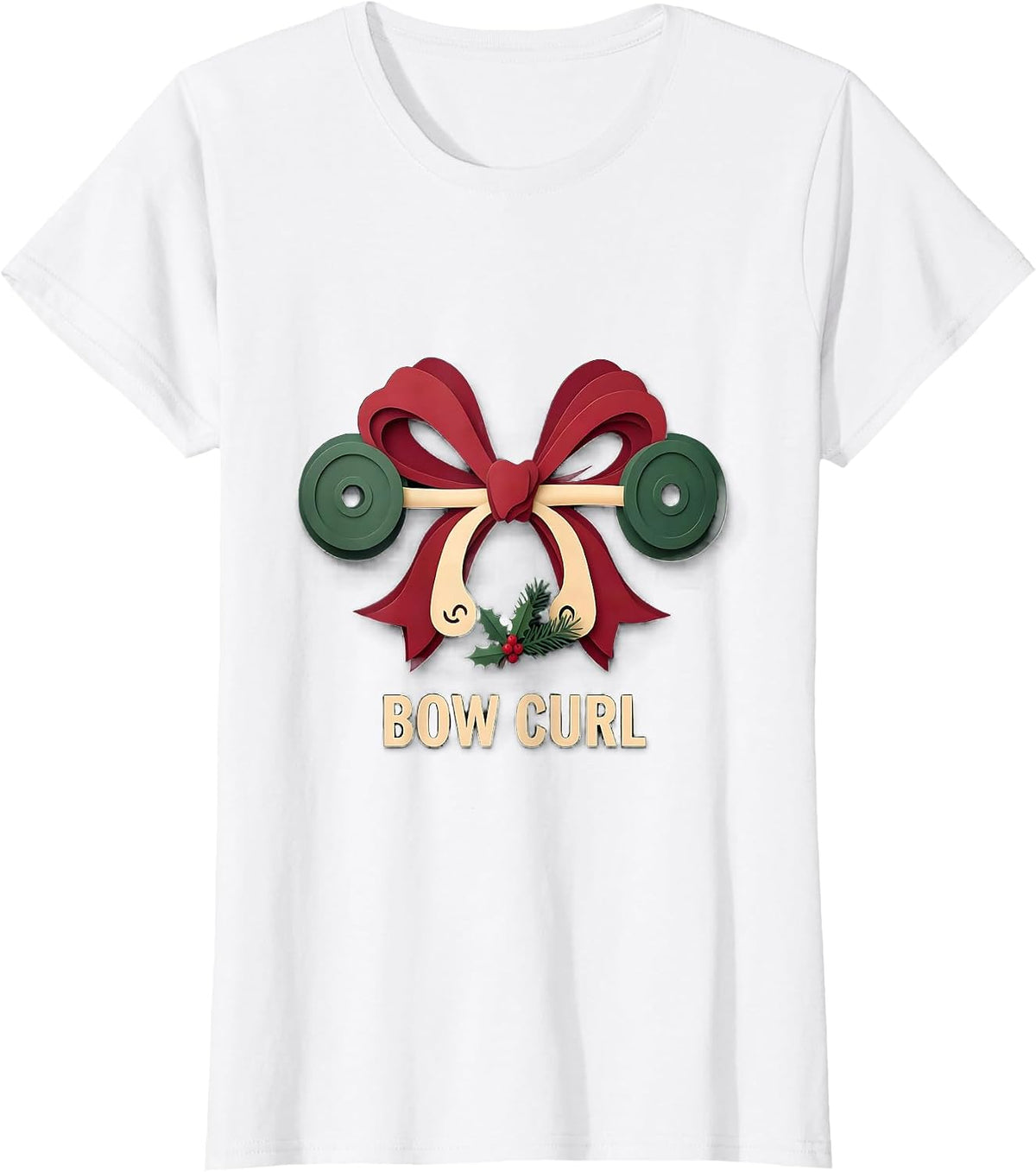 Women's Bow Curl Funny Christmas Gym Workout Fitness Gift T-Shirt - White