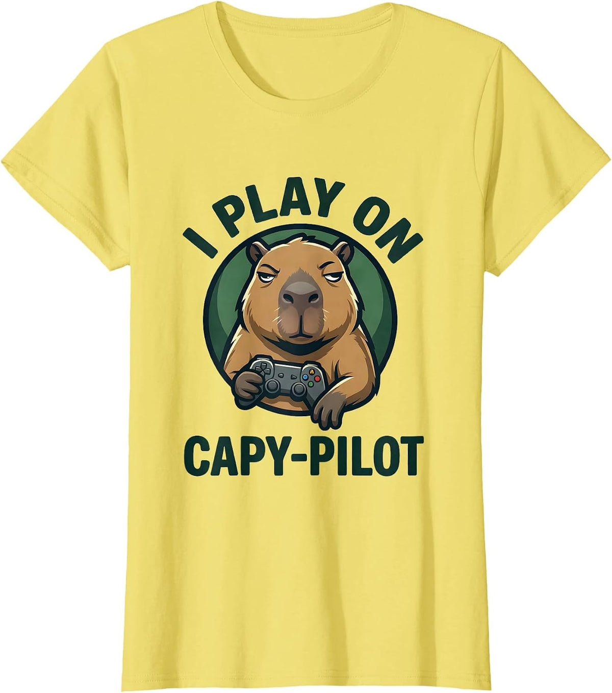 Women's I Play On Capy-Pilot Funny Capybara Gamer Meme Humor T-Shirt - Lemon Yellow
