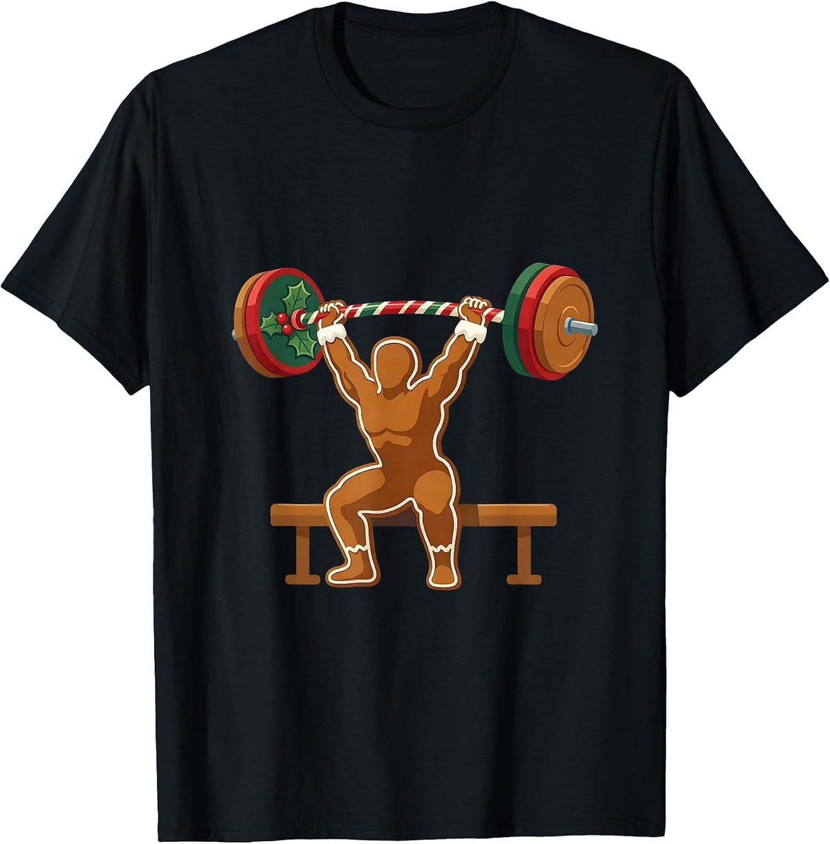 Men's Gingerbread Lifter Funny Christmas Gym Weightlifting Humor T-Shirt - Black