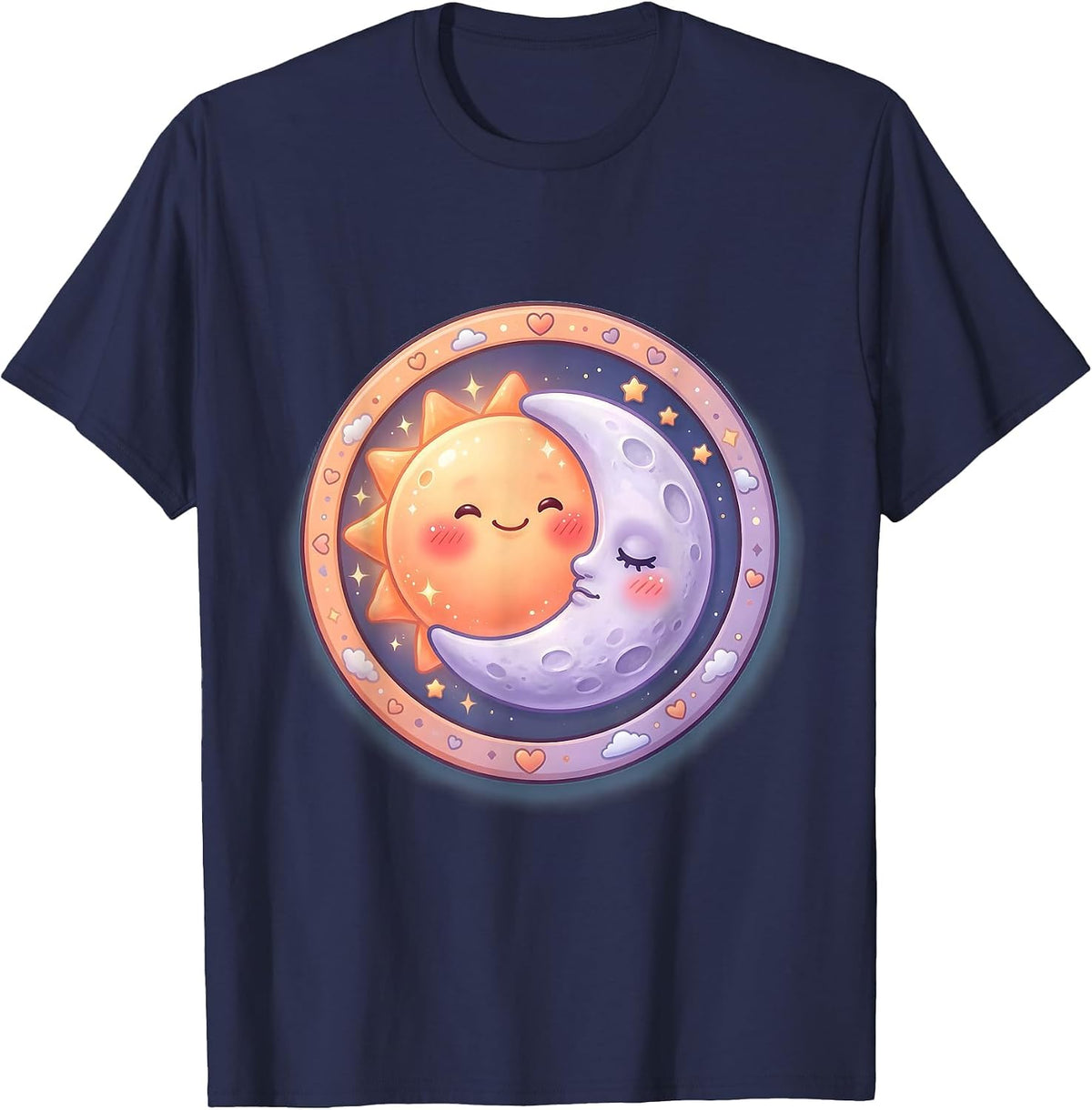 Men's Couples Matching Sun Melting Into Moon Horizon T-Shirt - Navy Blue