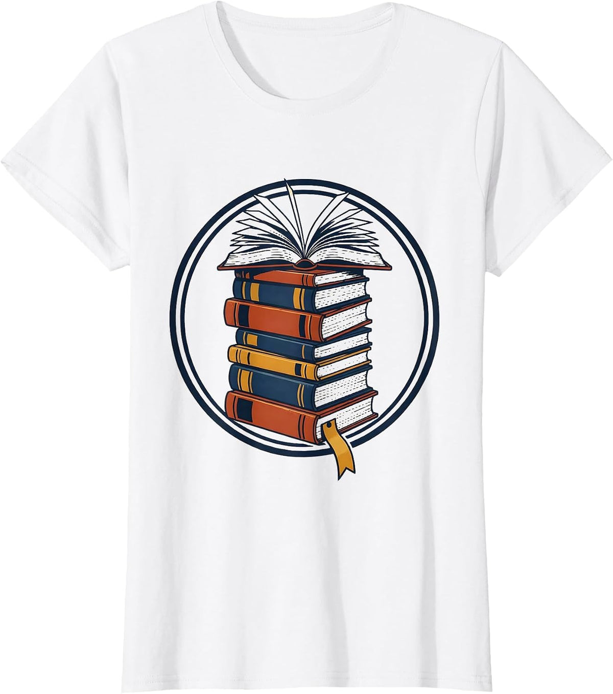 Stacked Books Badge Wood Type Letterpress Bookworm Reader T-Shirt - White