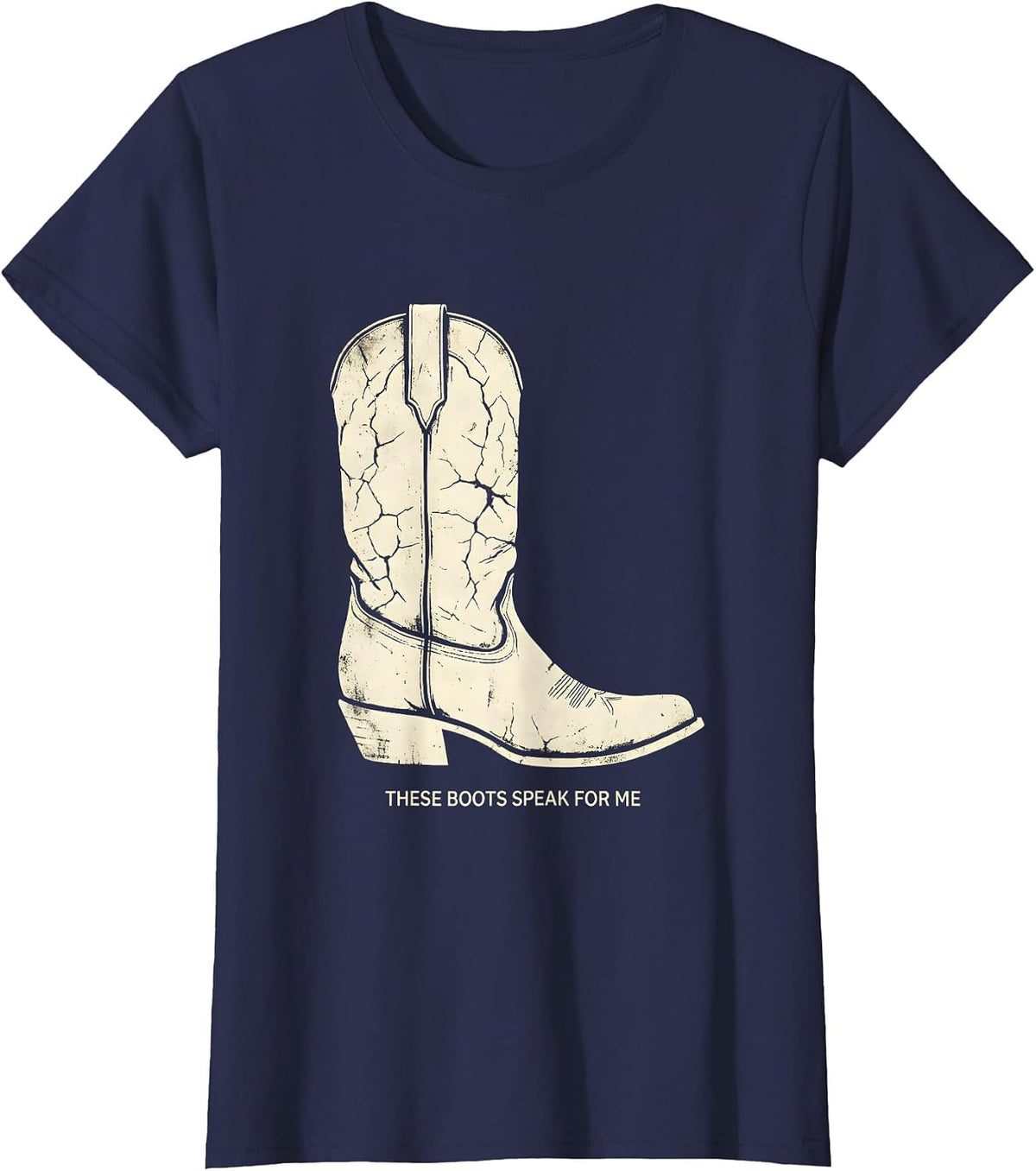Women's These Boots Speak For Me Boho Western Country Music Fan T-Shirt - Navy Blue