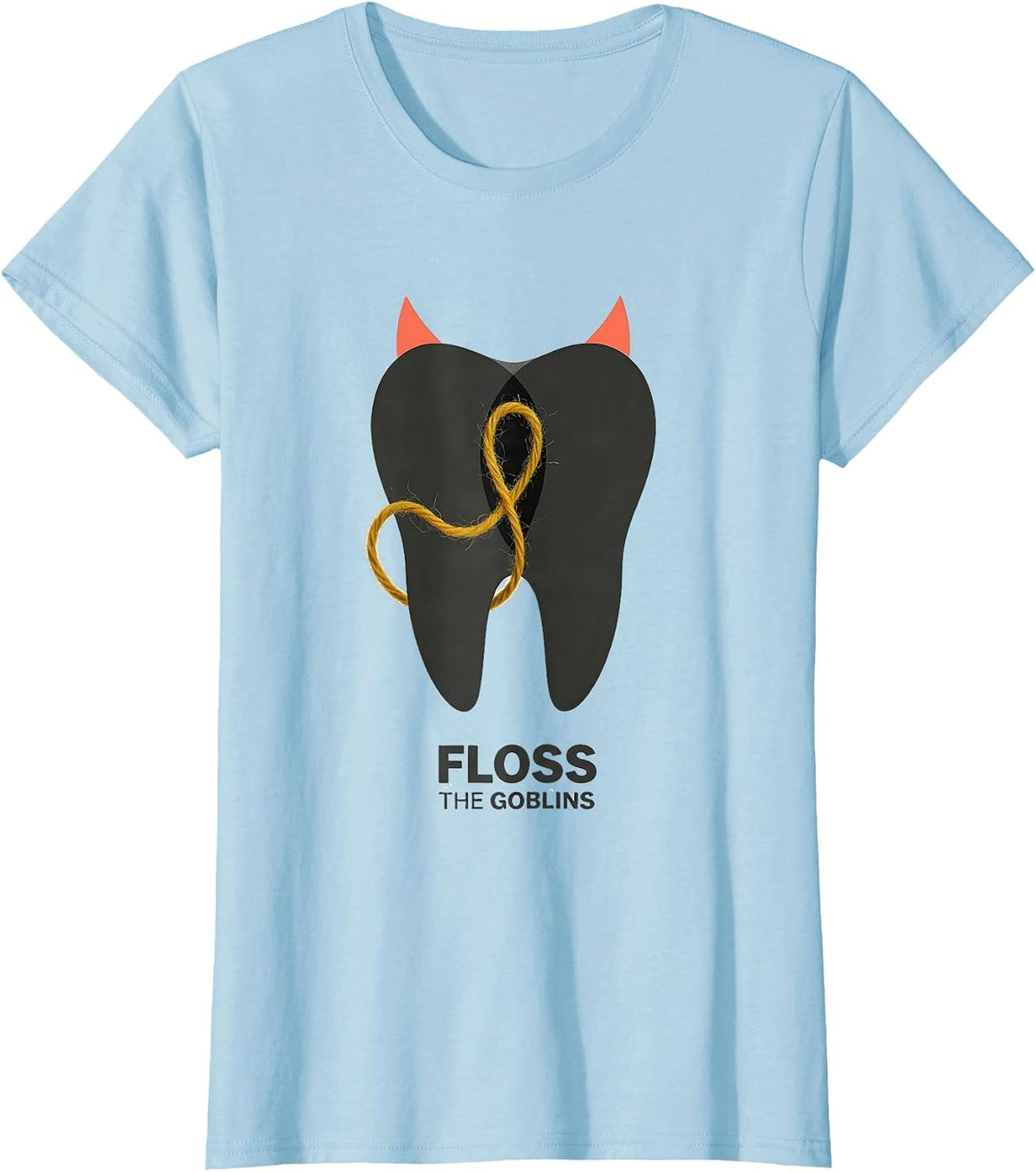 Women's Floss the Goblins Midcentury Modern Halloween Dentist Dental T-Shirt - Baby Blue