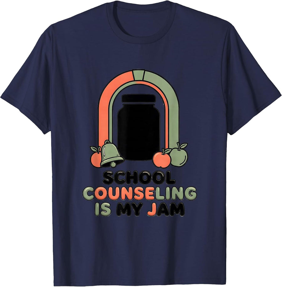 School Counseling Is My Jam Funny School Counselor Back T-Shirt - Navy Blue