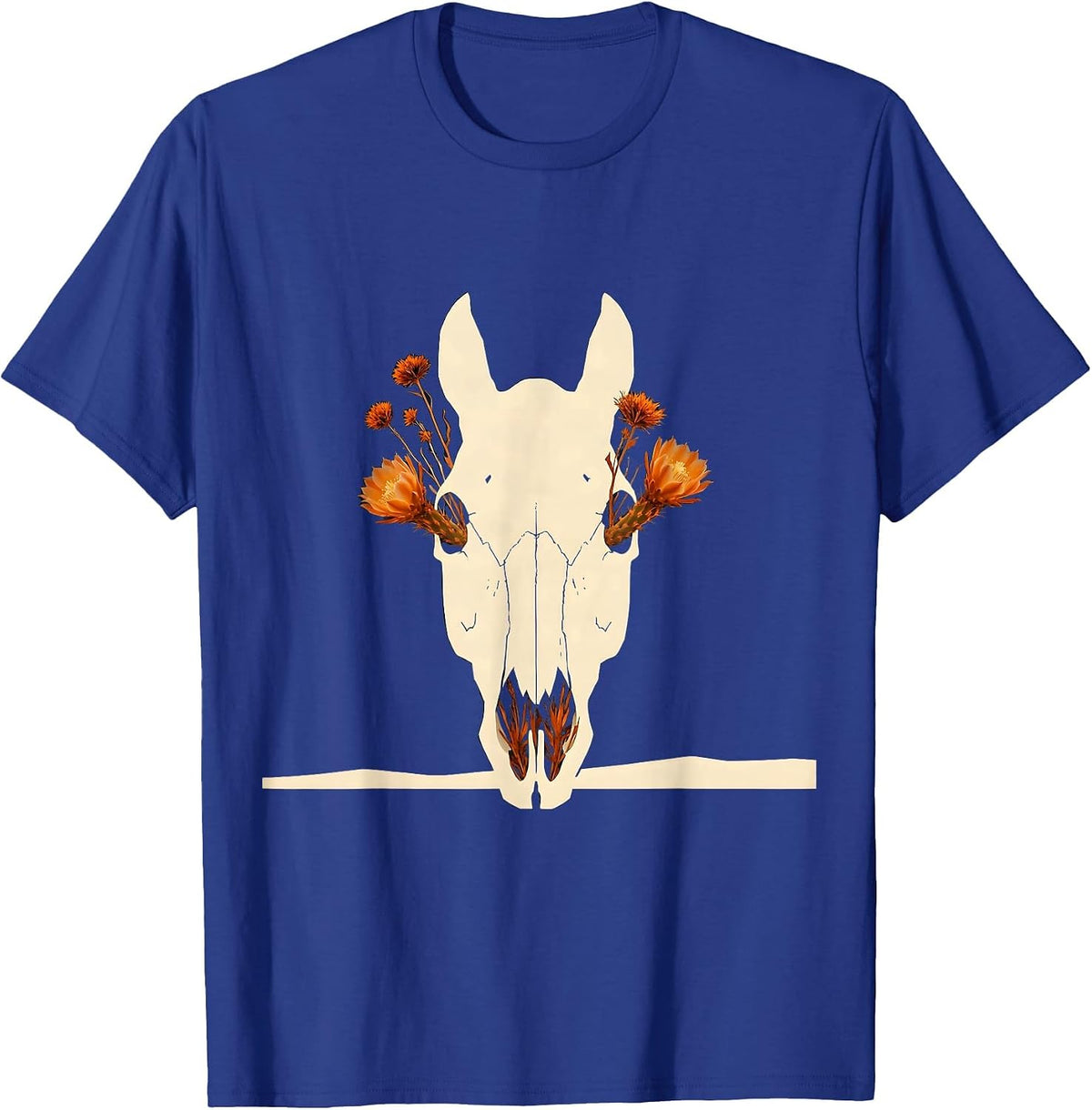 Horse Skull Desert Flowers Boho Western Graphic T-Shirt - Royal Blue