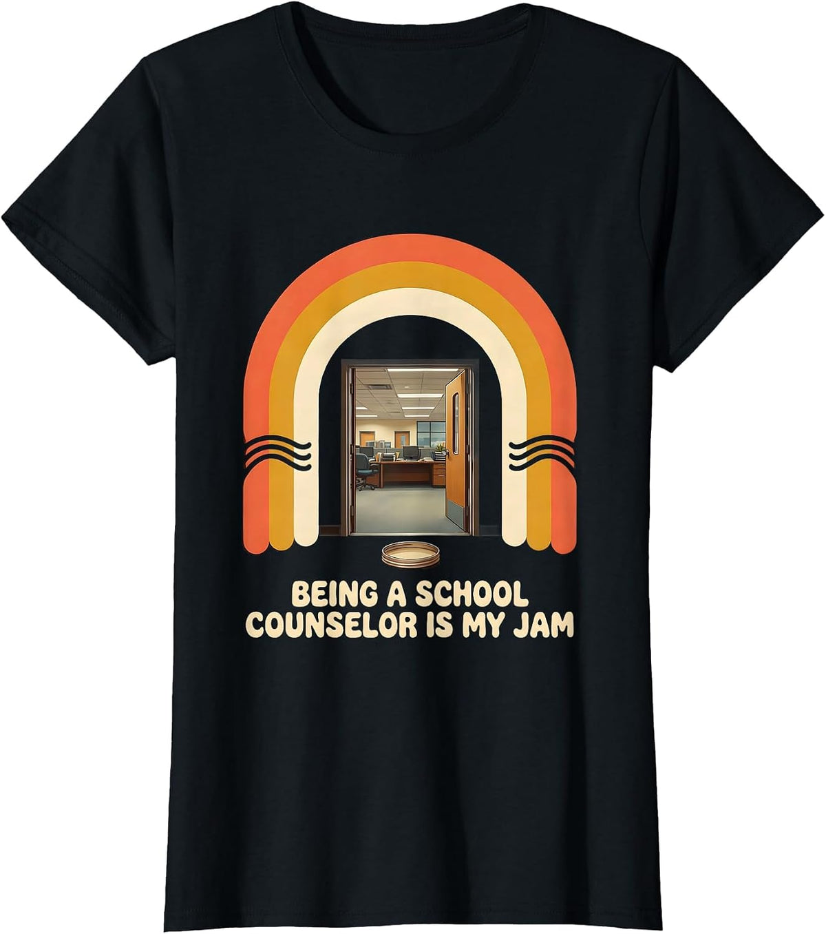 Women's Being A School Counselor Is My Jam Retro 70s Staff Humor T-Shirt - Black