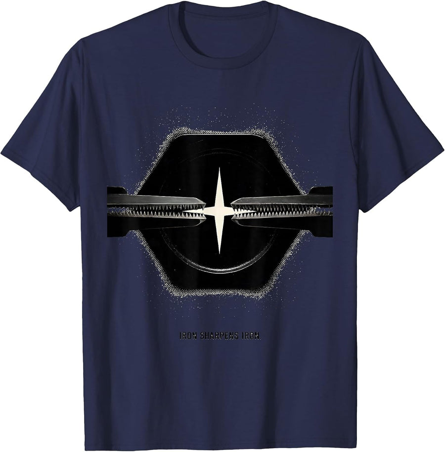 Iron Sharpens Iron Blackwork Dotwork Christian Gym Faith T-Shirt - Navy Blue