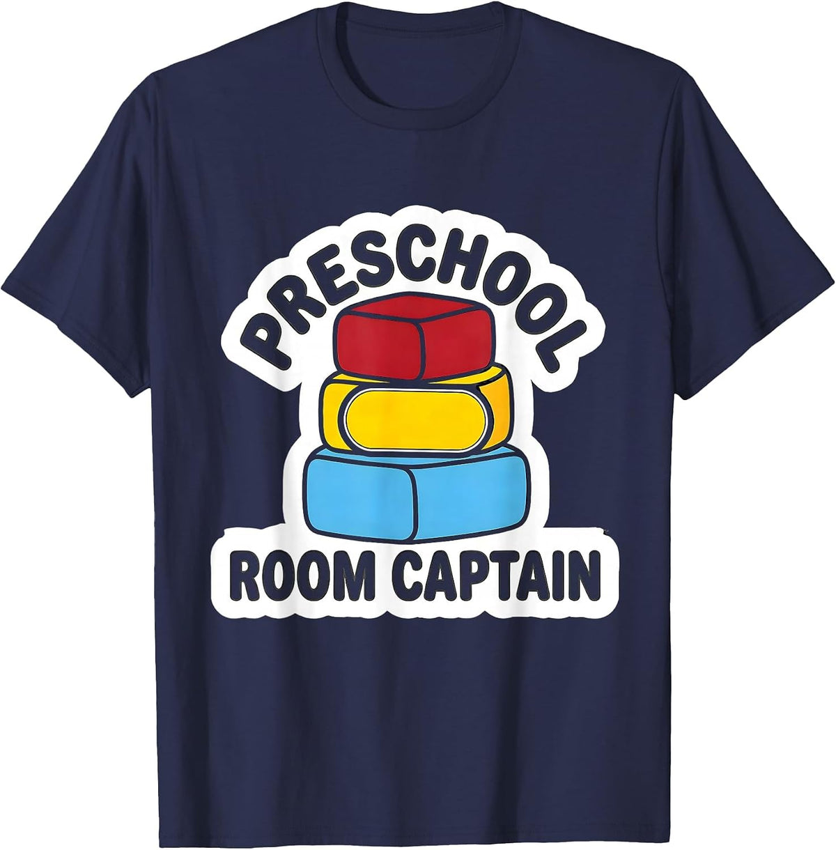 Men's Preschool Room Captain Playful Teacher Appreciation Back T-Shirt - Navy Blue