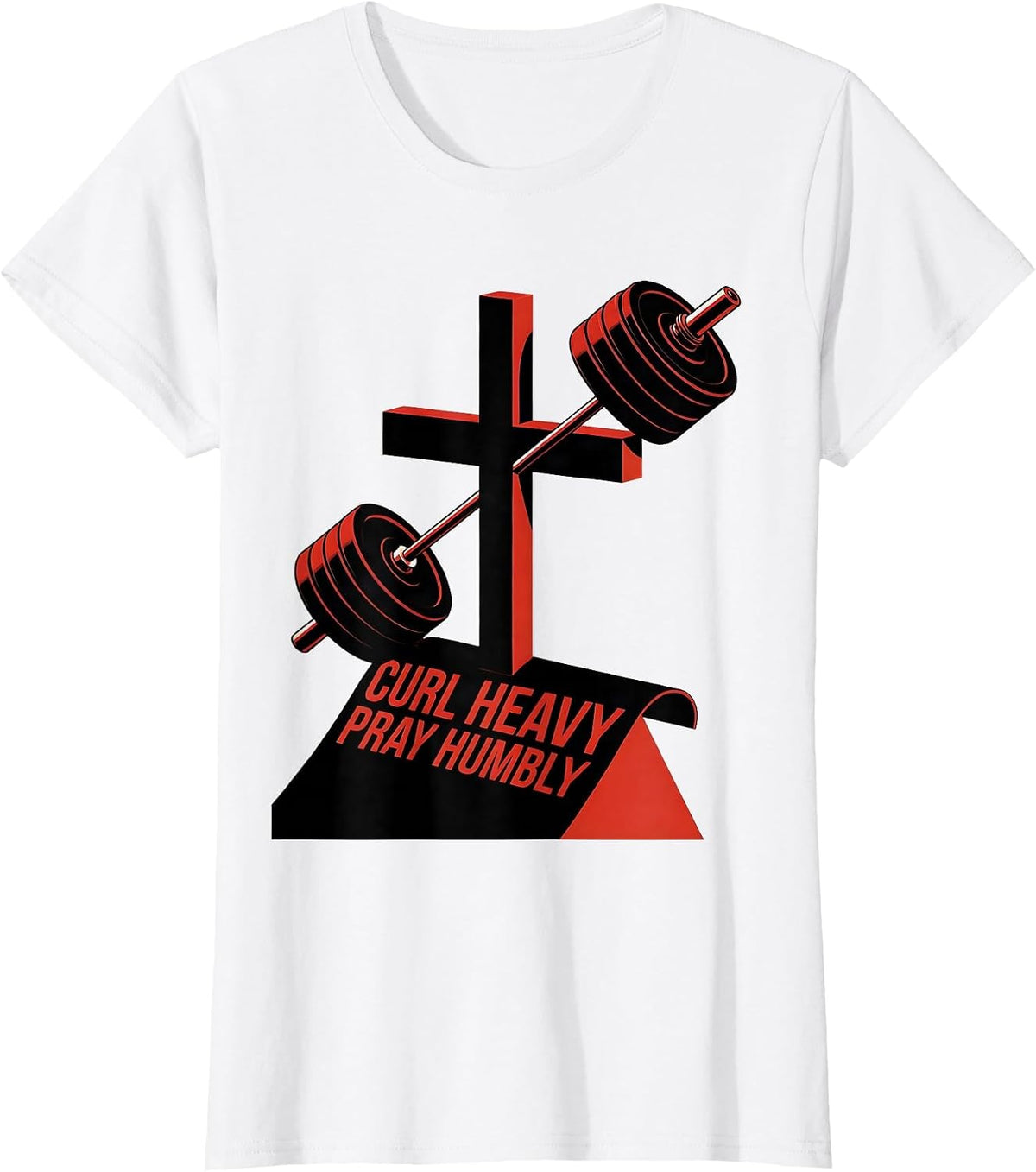 Women's Curl Heavy Pray Humbly Faith Motivation Christian Gym T-Shirt - White
