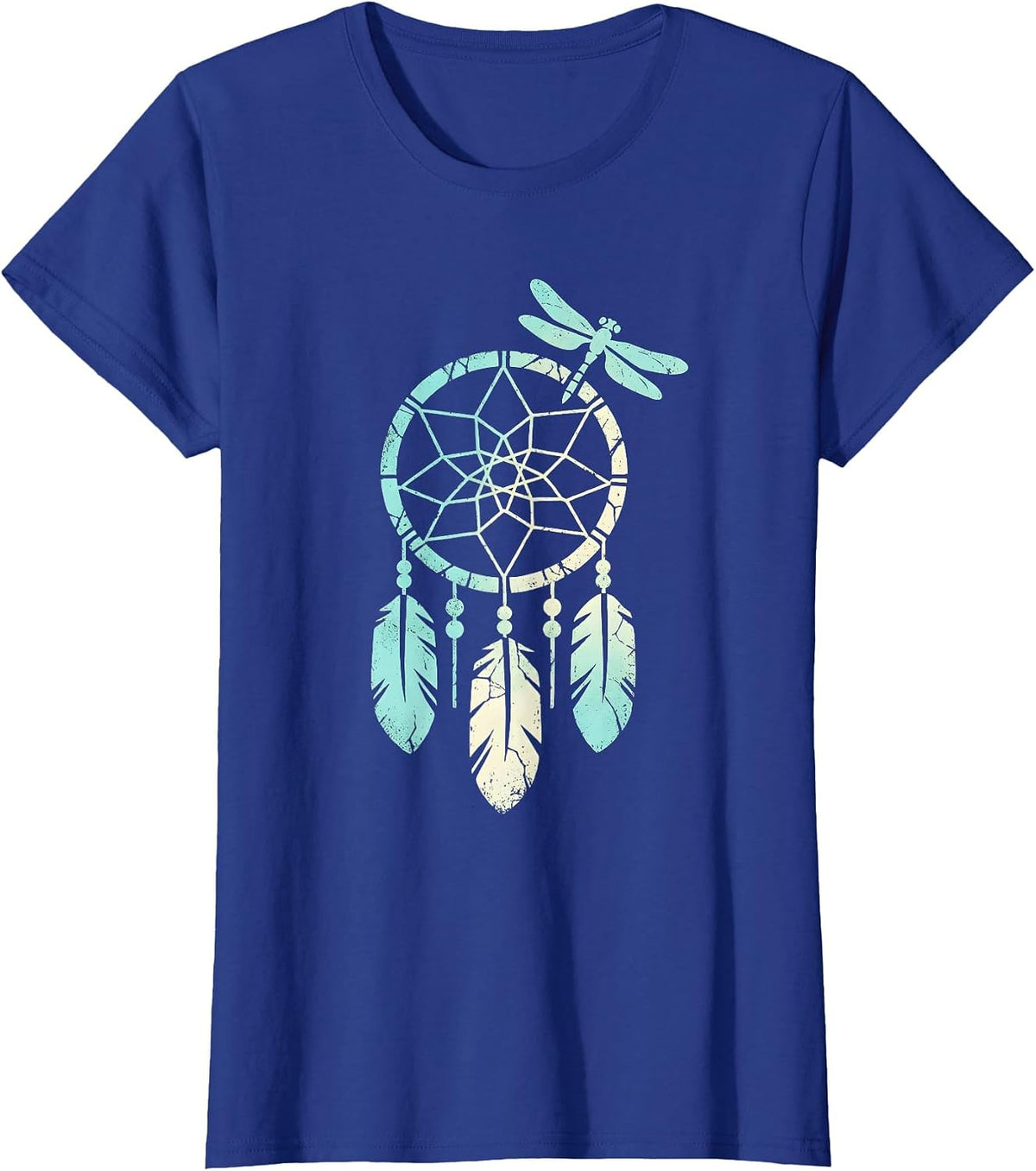 Women's Dream Catcher Turquoise Beads Feathers Western T-Shirt - Royal Blue