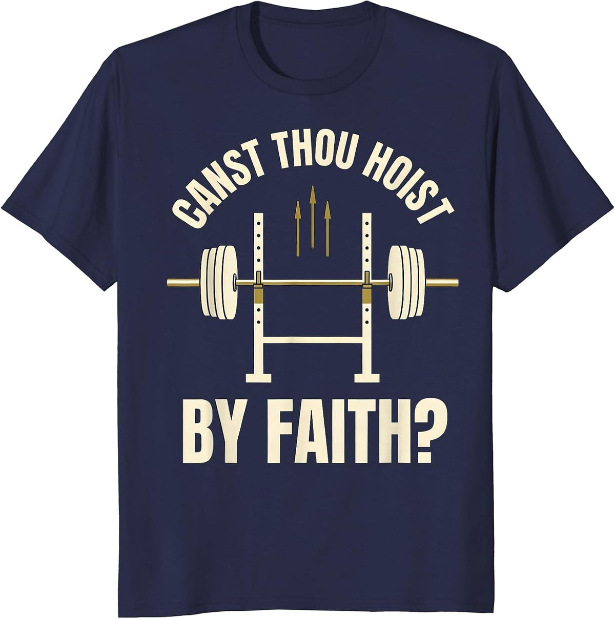 Men's Canst Thou Hoist by Faith Christian Gym Medieval Knight T-Shirt - Navy Blue