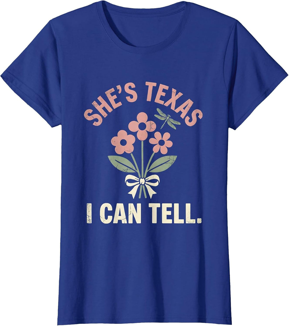 Women's She's Texas, I Can Tell Boho Floral Western Cowgirl Humor T-Shirt - Royal Blue