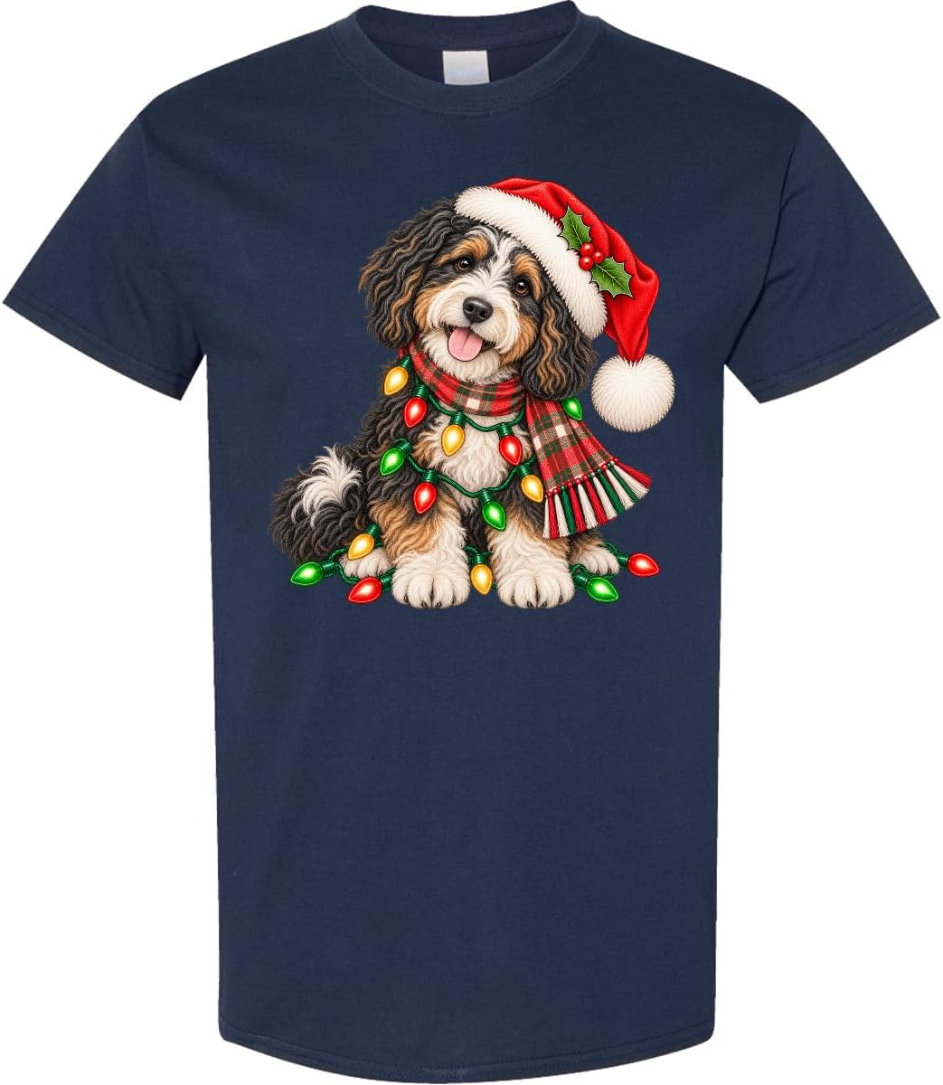 inktastic Christmas Bernedoodle Adult T-Shirt - Navy Blue
