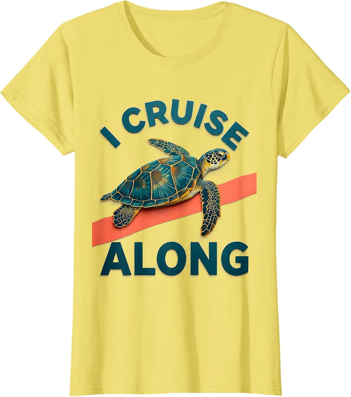 Women's I Cruise Along Paper Cutout Sea Turtle Ocean Animal Lover T-Shirt - Lemon Yellow