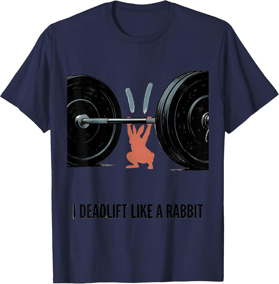 I Deadlift Like A Rabbit Funny Gym Workout Animal Pun Humor T-Shirt - Navy Blue
