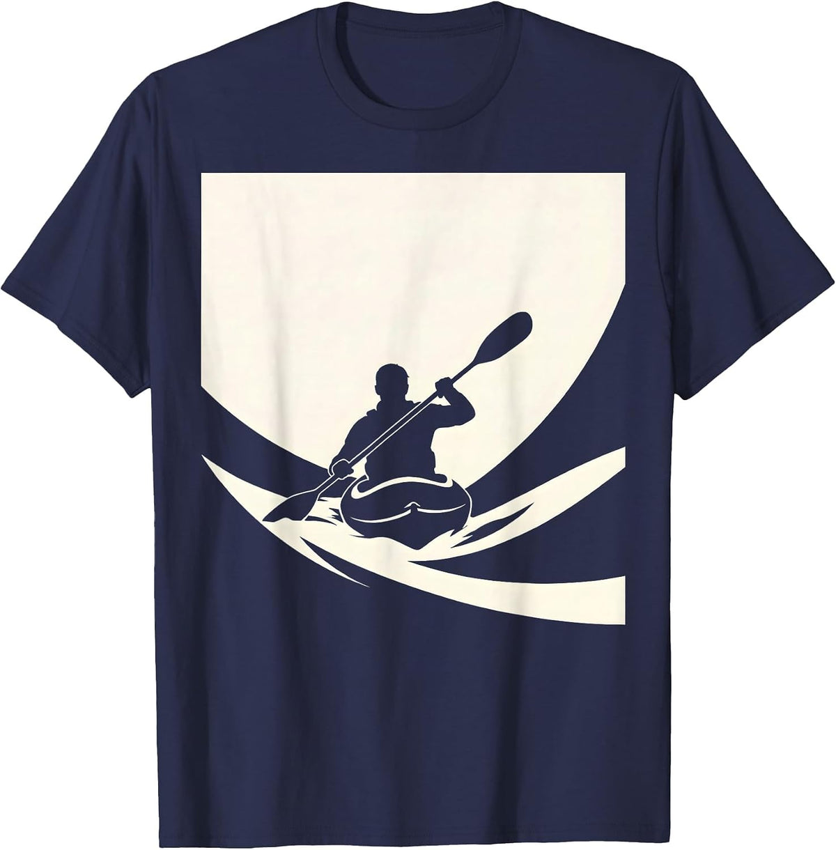 Kayaker River Rapids Whitewater Paddling Graphic T-Shirt - Navy Blue