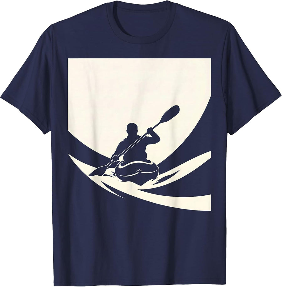 Kayaker River Rapids Whitewater Paddling Graphic T-Shirt - Navy Blue