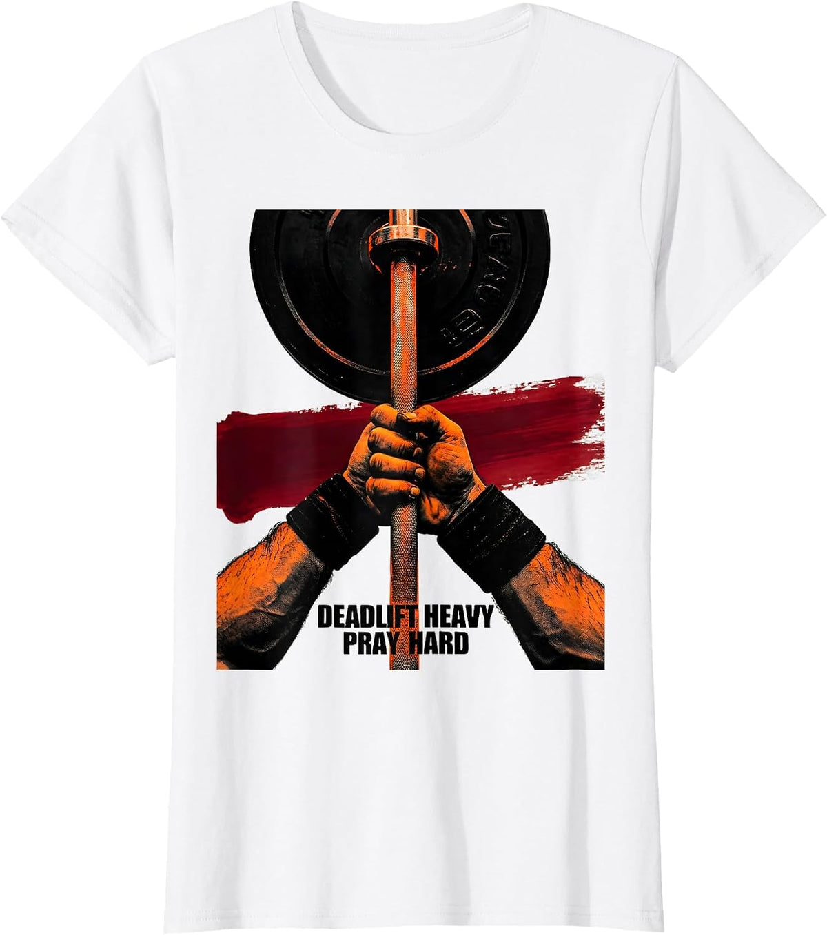Deadlift Heavy Pray Hard Christian Gym Faith Motivation T-Shirt - White