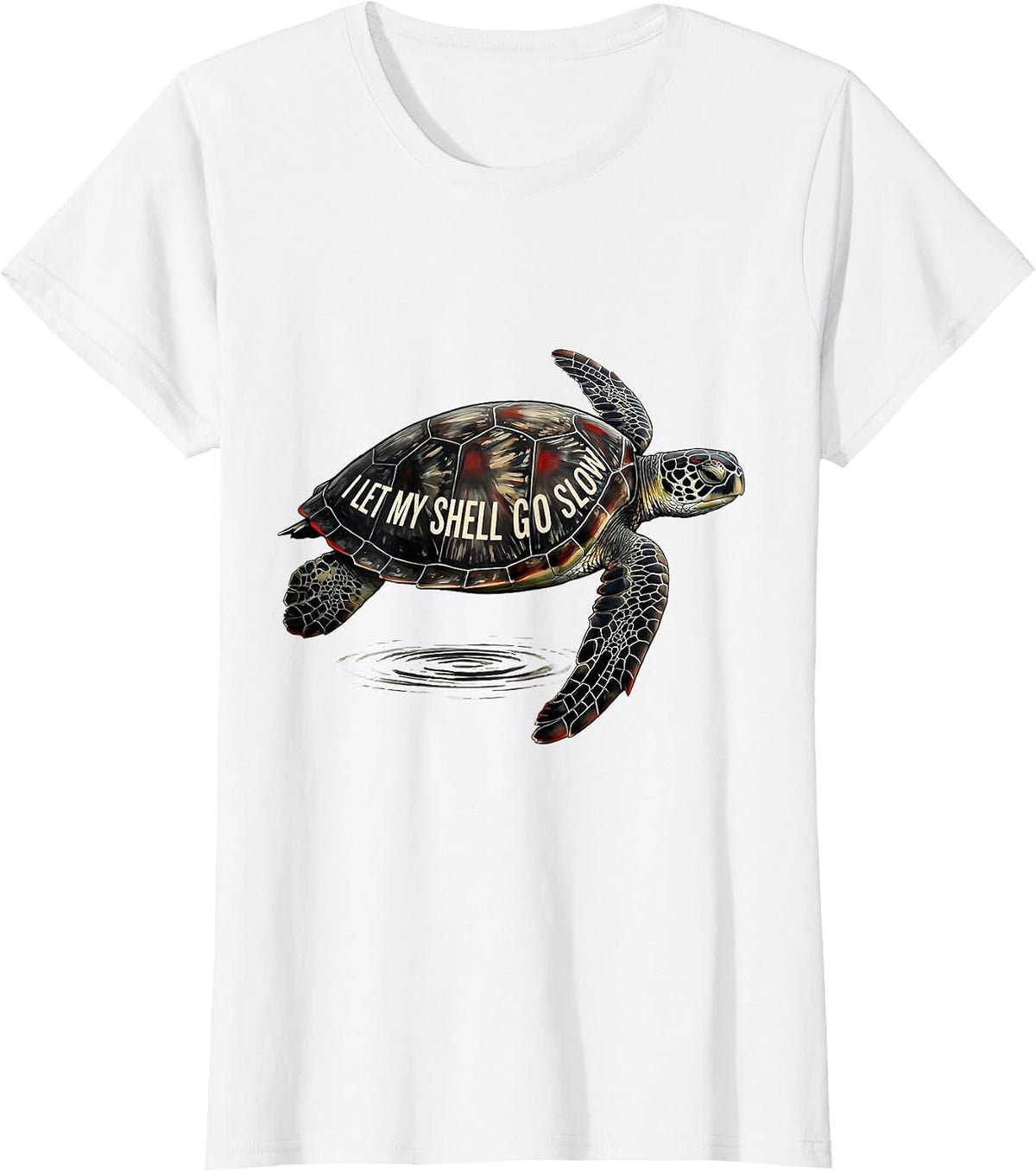 Women's I Let My Shell Go Slow Ink Brush Sea Turtle Ocean Animal T-Shirt - White