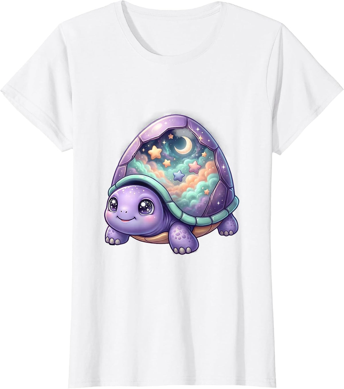 Women's Cosmic Turtle Shell Galaxy Universe Design T-Shirt - White