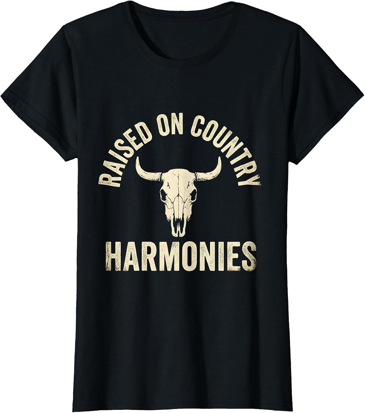 Raised On Country Harmonies Boho Western Mono Cowboy Hat T-Shirt - Black