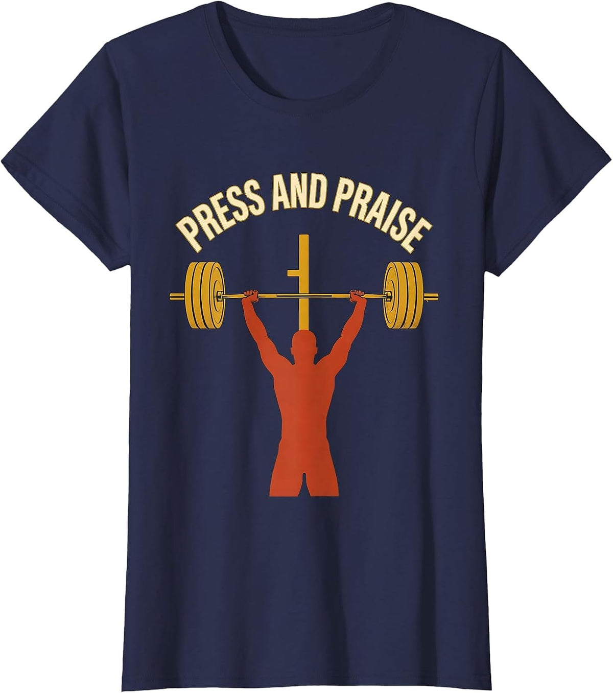 Women's Press And Praise Faith Fitness Funny Christian Gym Workout T-Shirt - Navy Blue