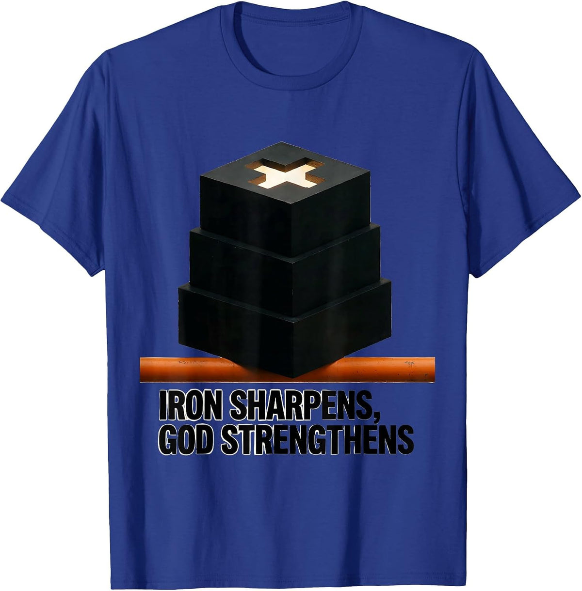 Men's Iron Sharpens God Strengthens Brutalist Christian Gym T-Shirt - Royal Blue