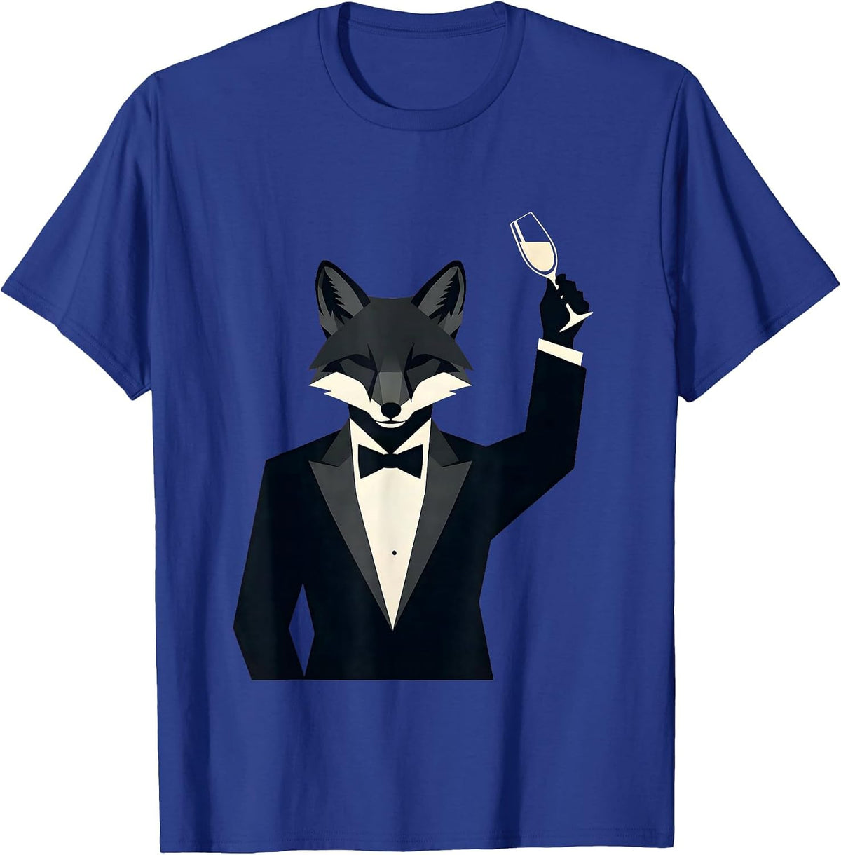 Dapper Fox in Tuxedo Champagne Toast Design T-Shirt - Royal Blue