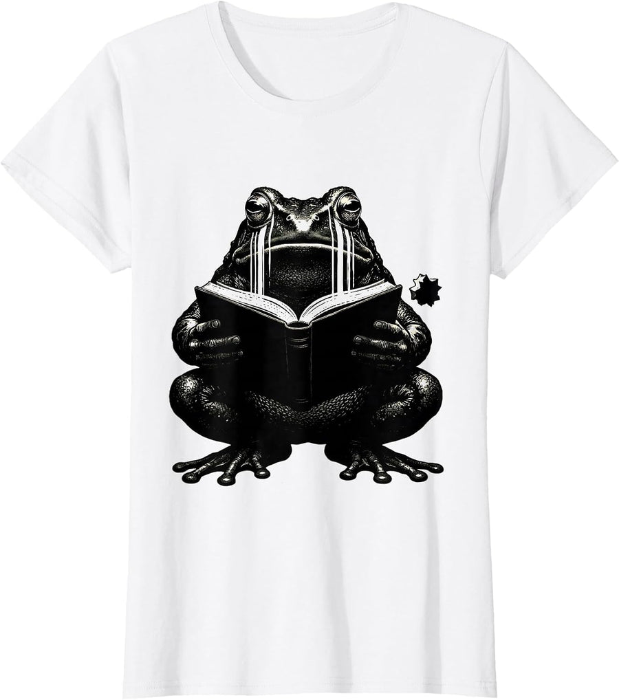 Women's Grumpy Frog Japanese Ink Art Mascot Humor T-Shirt - White