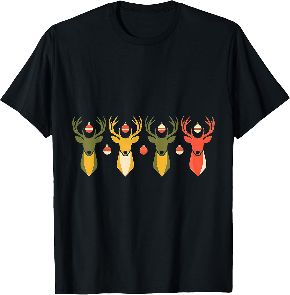 Men's Antlered Deer Camo Christmas Hunting Gift T-Shirt - Black