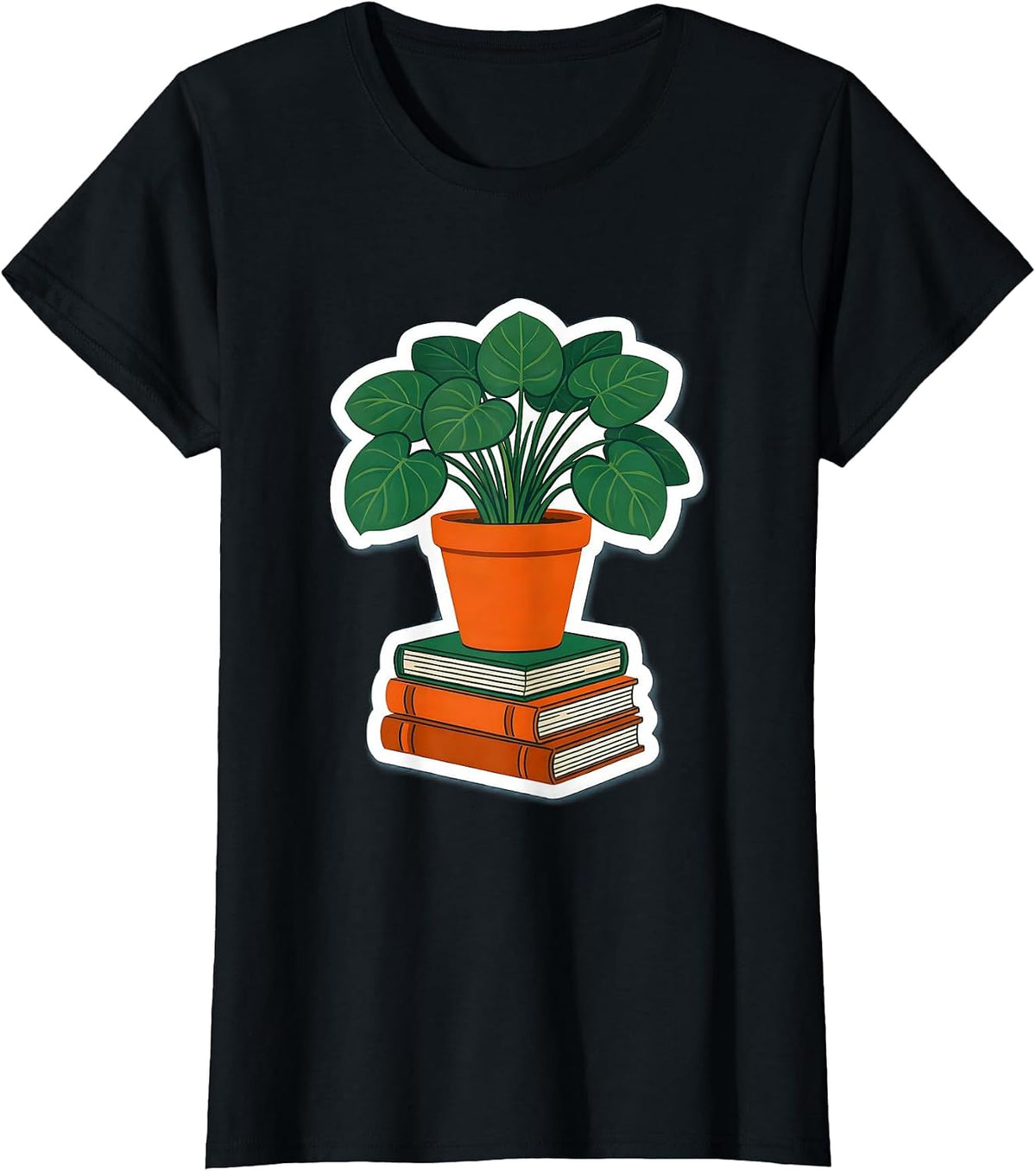 School Counselor Potted Plant Stacked Books Graphic T-Shirt - Black