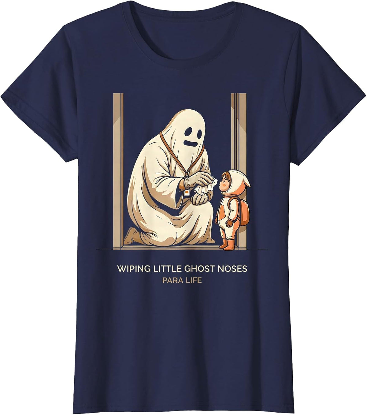 Women's Wiping Little Ghost Noses Para Life Paraeducator Halloween T-Shirt - Navy Blue