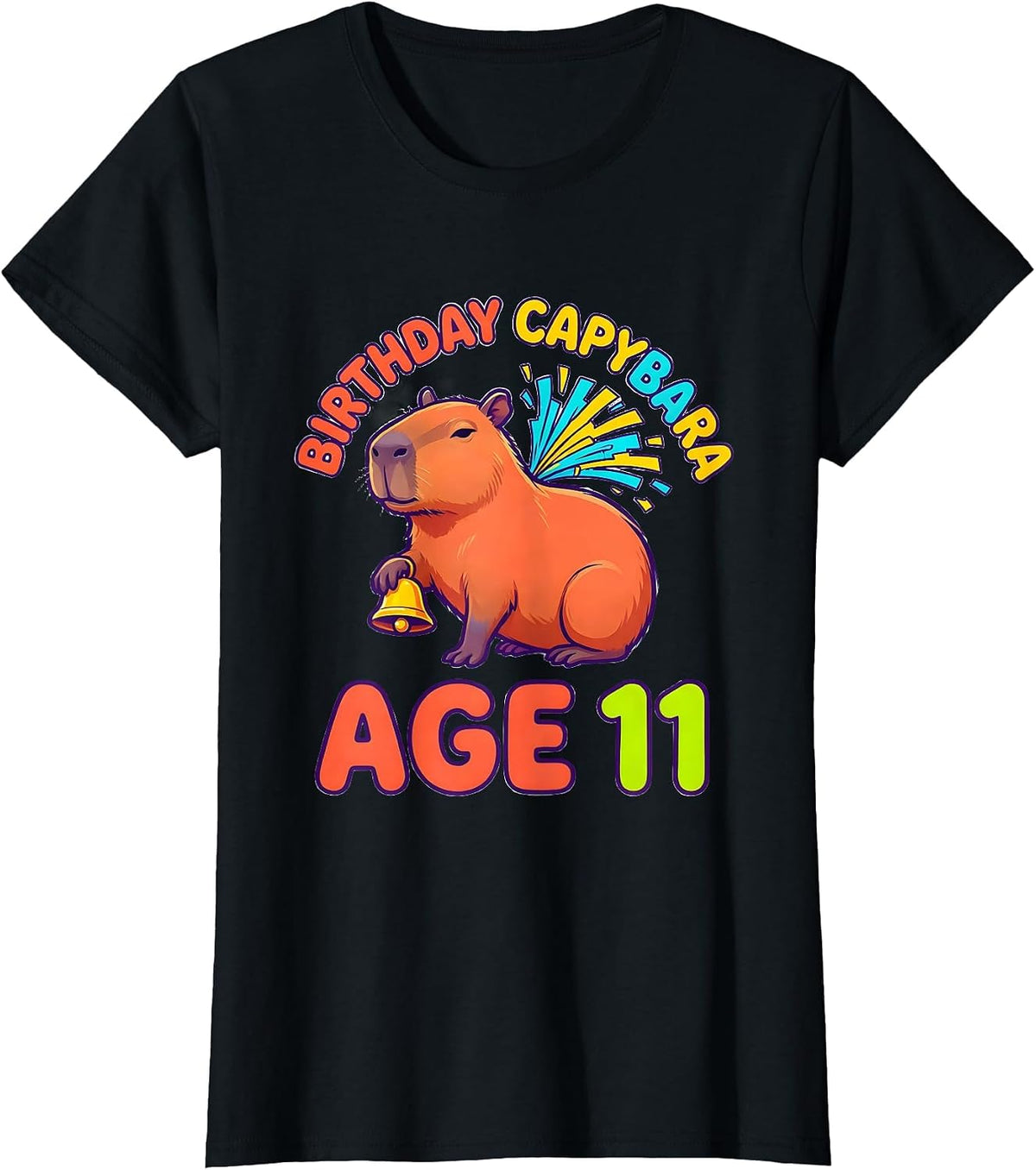 Women's Birthday Capybara Age 11 Funny Animal Lover Party T-Shirt - Black