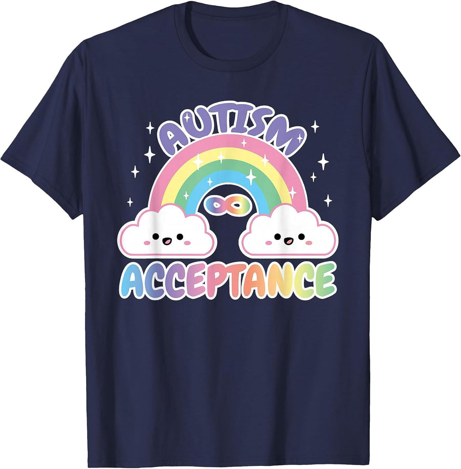 Autism Pro Acceptance Rainbow with Infinity Symbol T-Shirt - Navy Blue