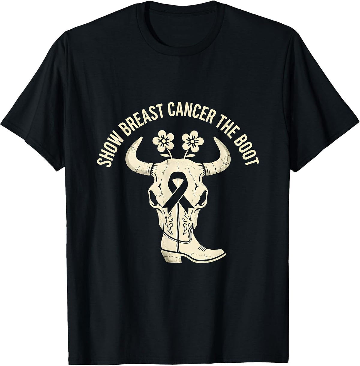Men's Show Breast Cancer The Boot Boho Western Cowgirl Awareness T-Shirt - Black