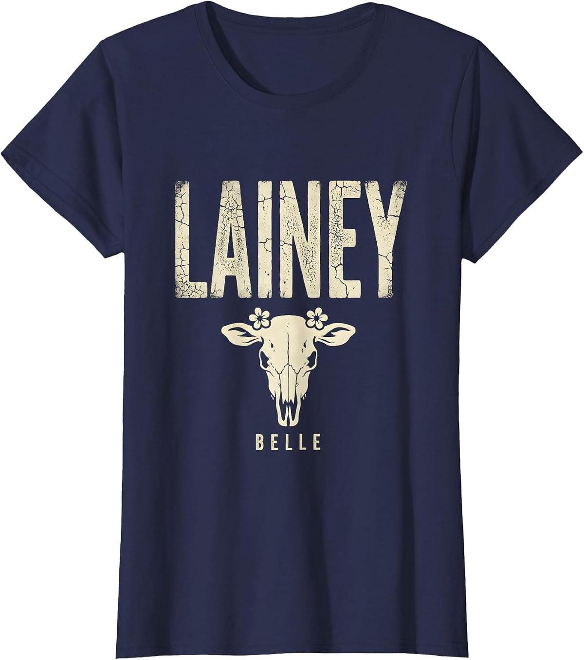 Women's Lainey Belle Boho Western Cowgirl Personalized Name Gift T-Shirt - Navy Blue