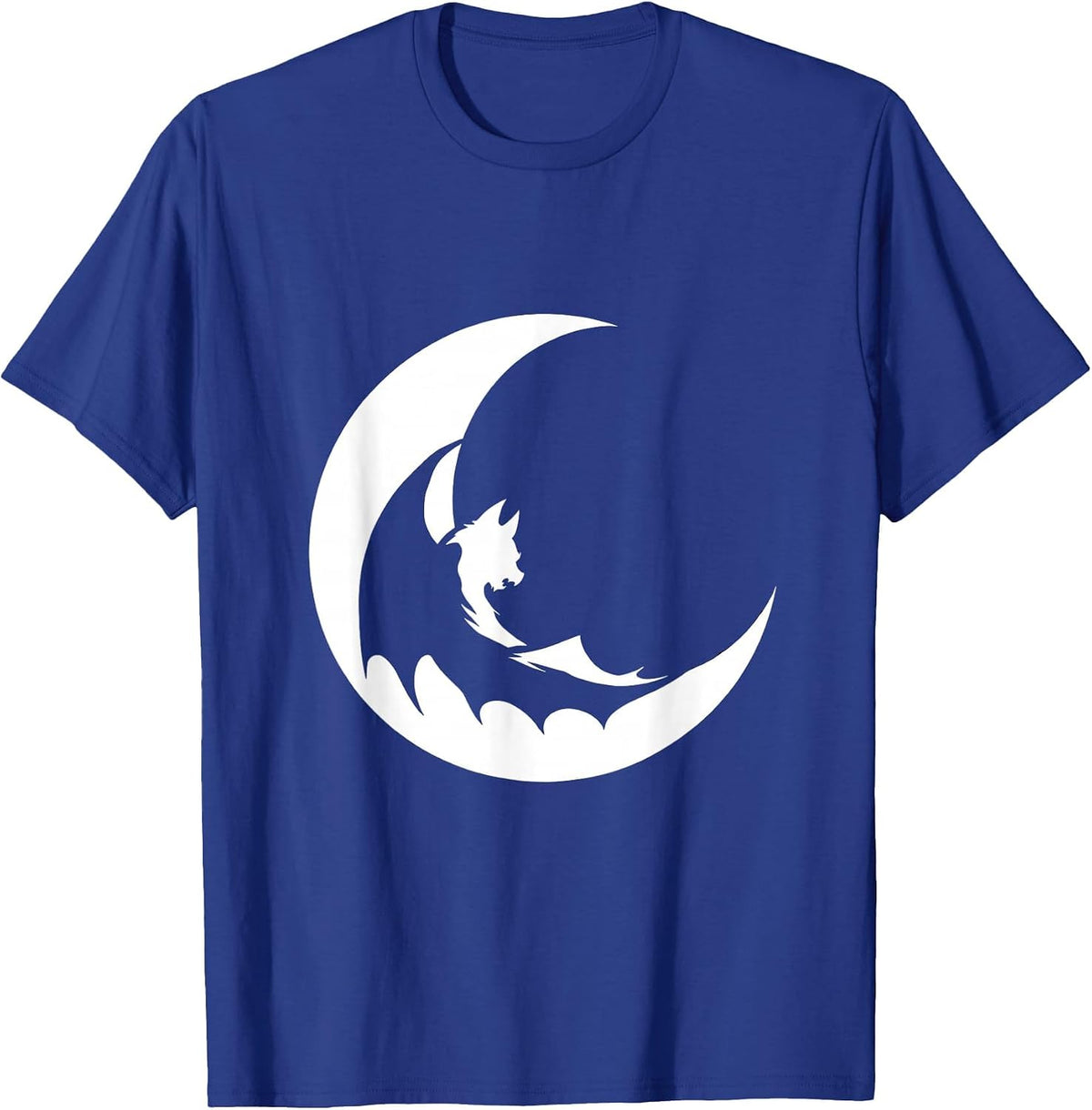 Bat Coiled Around Crescent Moon Graphic T-Shirt - Royal Blue