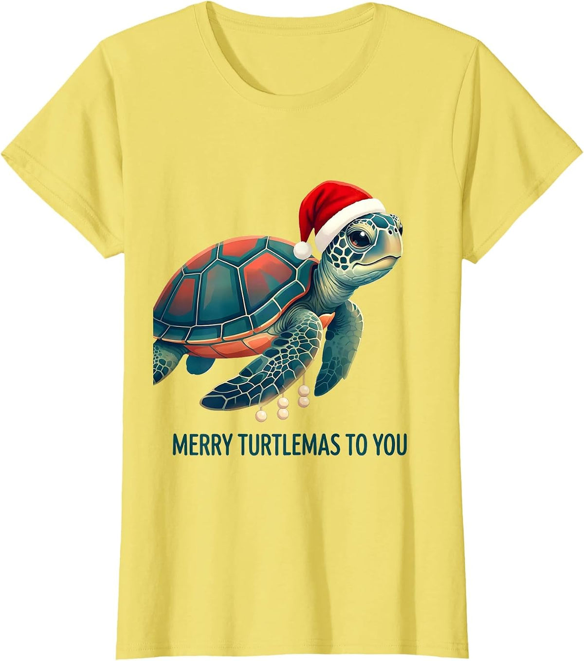 Merry Turtlemas To You Cute Kawaii Sea Turtle Christmas T-Shirt - Lemon Yellow