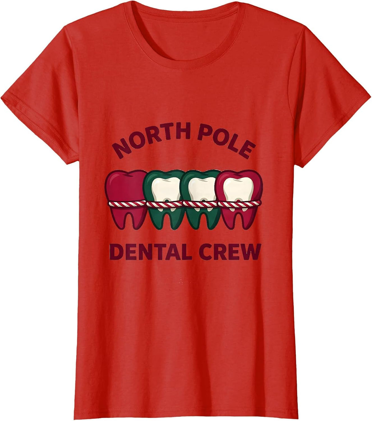 North Pole Dental Crew Funny Dentist Dental Team Christmas T-Shirt - Red