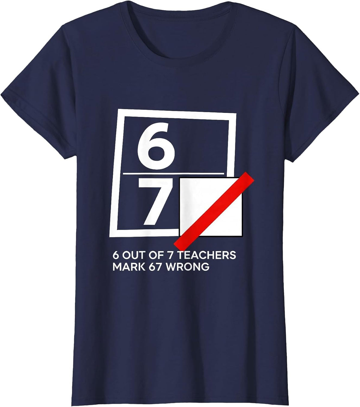 Women's 6 Out Of 7 Teachers Mark 67 Wrong Funny Math Teacher Meme T-Shirt - Navy Blue